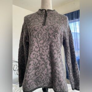 MFH Knits SZ L Lavender Gray Baby Alpaca Blend 1/4 Zip Up Long Sleeve Sweater